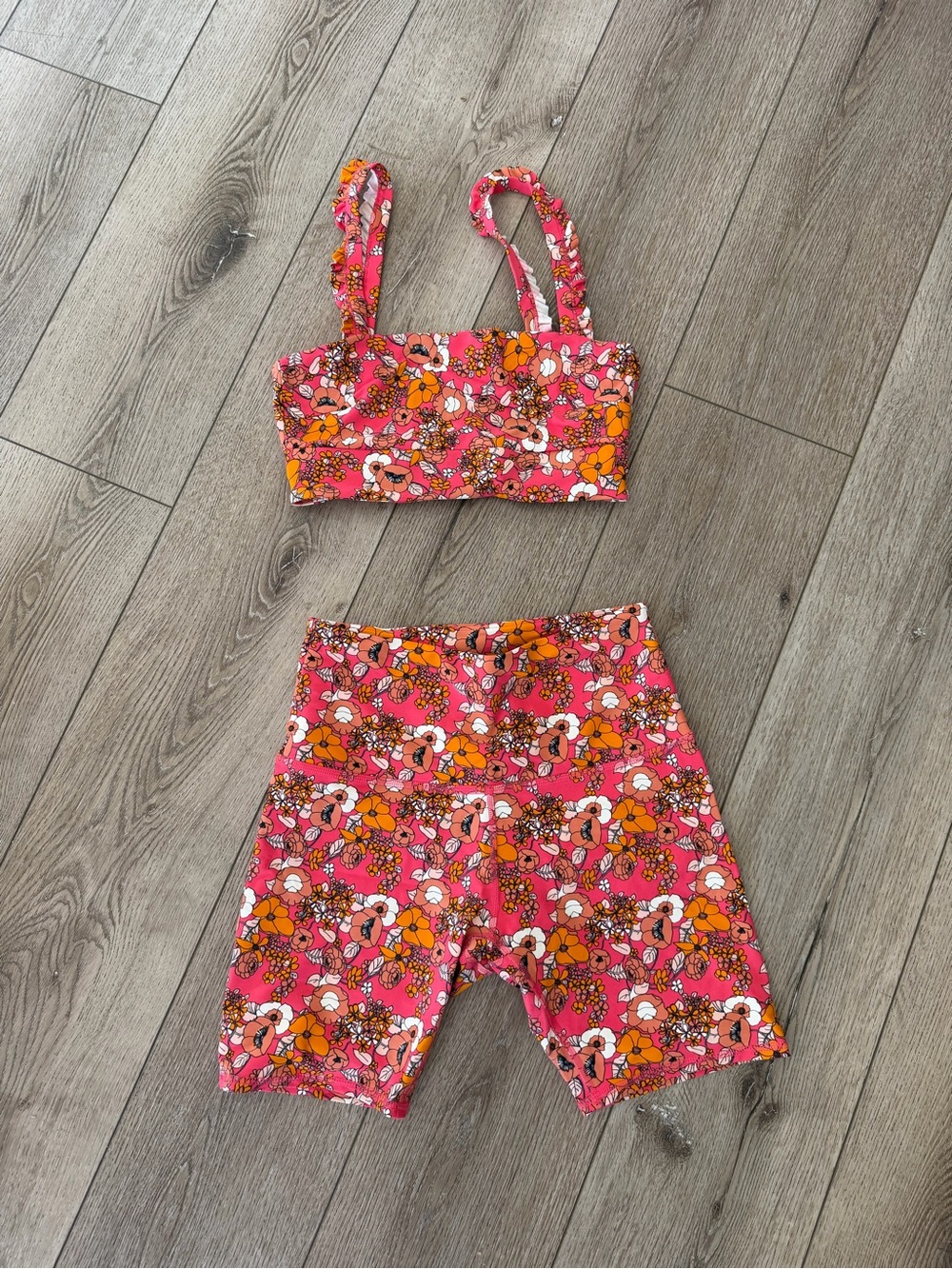 Sincerely Jules Kids Pink Floral Bike Shorts and Bralette Set